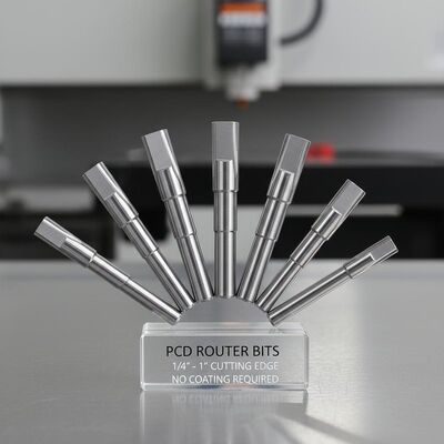 PCD Router Bits with 1/4 inch to 1 inch diameter for CNC routers, no coating and custom flute number for precision cutting