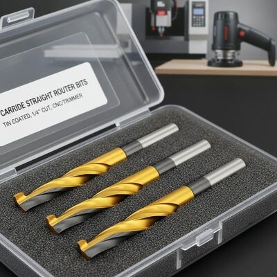 Carbide Straight Router Bits with Titanium Nitride Coating and 1/4 Inch Cutting Diameter for Precision Grooving